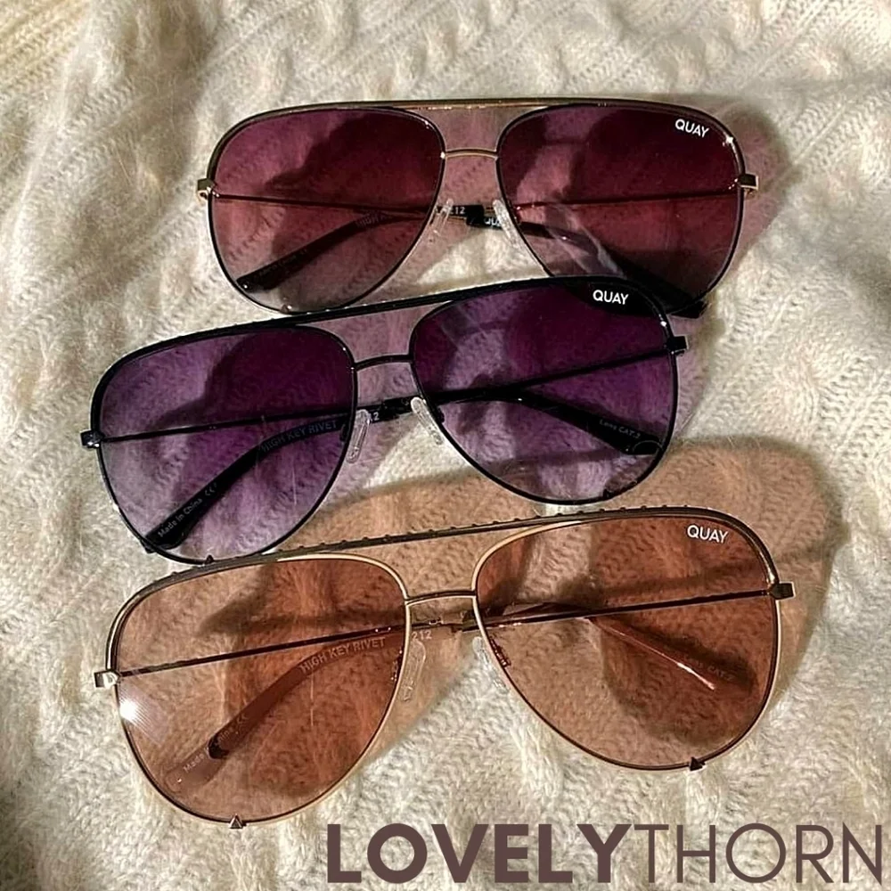 QUAY // ltd ed rivet detail gold frames with tan lenses aviator sunglass…